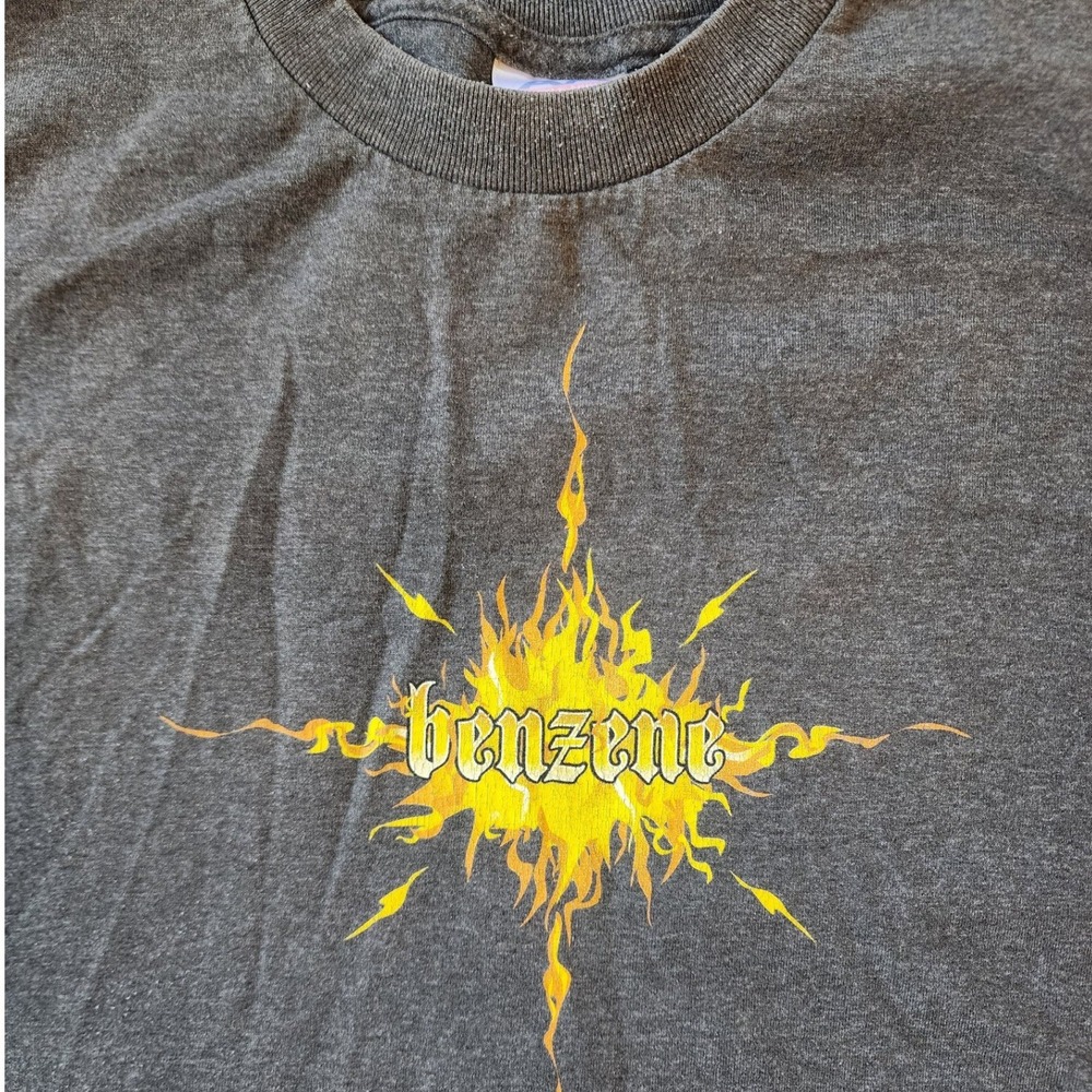 🔥Vintage Benzene Graphic T-Shirt Y2K 1999-2002 Sunburst Flame L skatecore Y2K